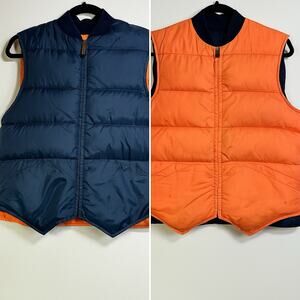 Vtg 70s 80’s Down Vest L Blue Safety Orange Reversible Hunting Puffer 80/20 Read